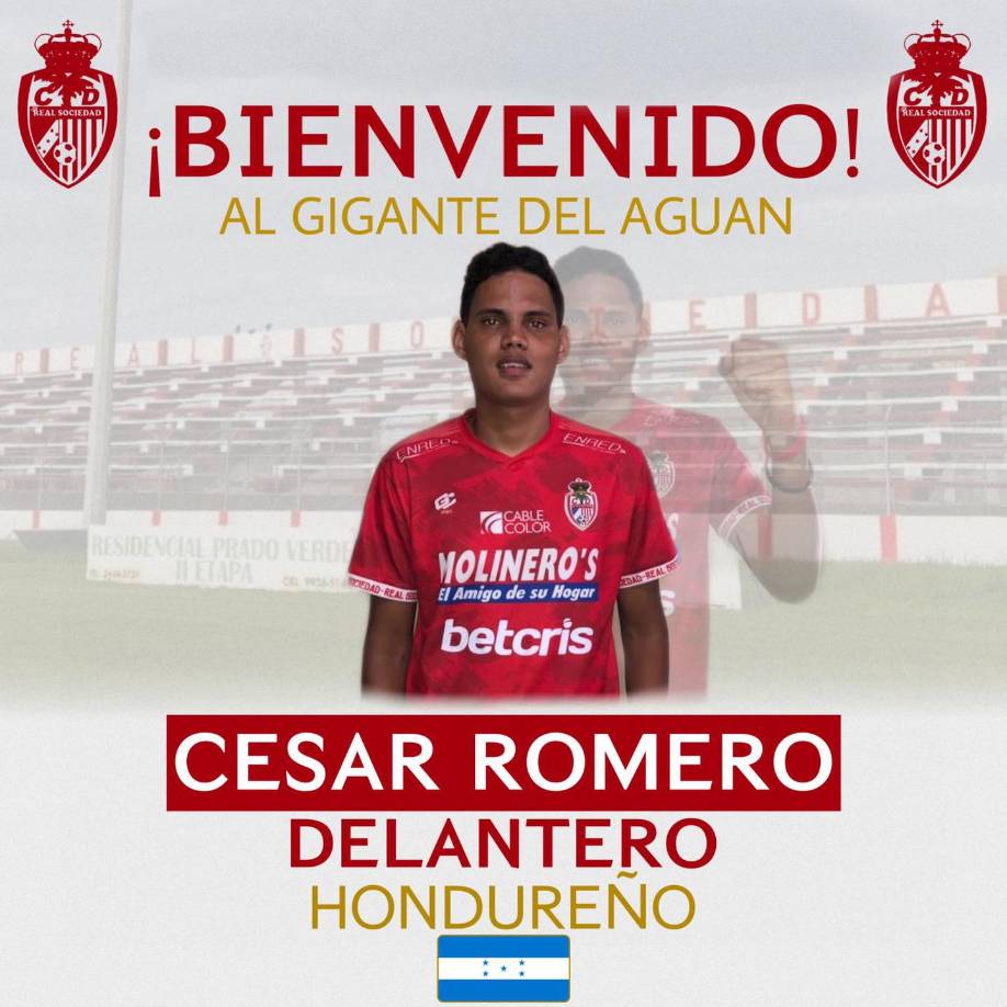 La Real Sociedad de Tocoa anunció el fichaje del atacante César Romero, quien fue hace unos años mundialista Sub-20 con Honduras en Polonia.