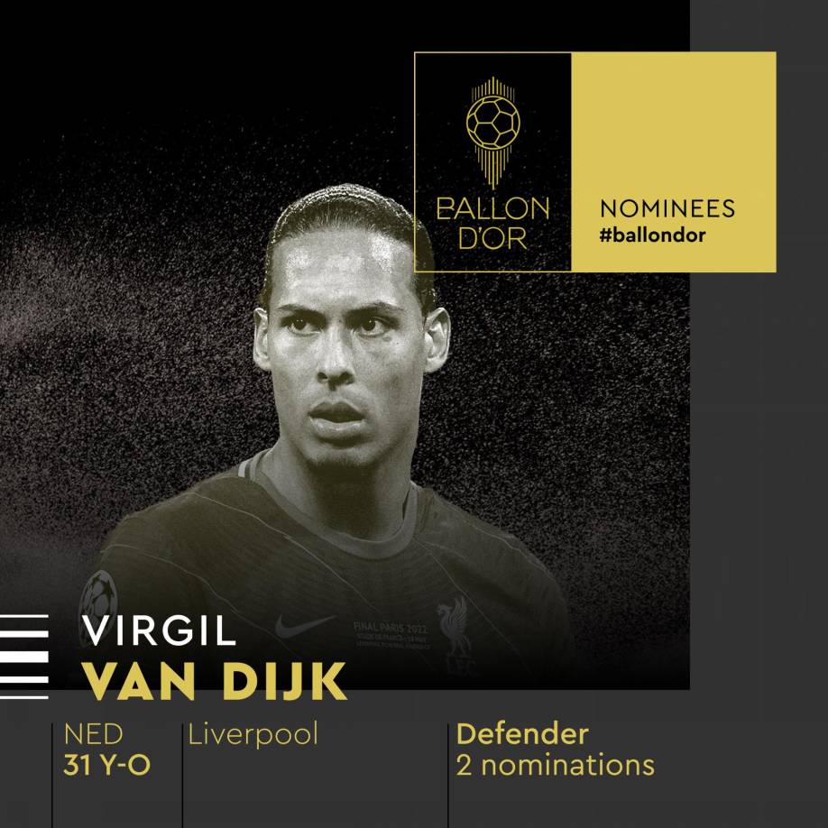 Virgil van Dijk - El defensa neerlandés del Liverpool recibió su segunda nominación para el Balón de Oro.