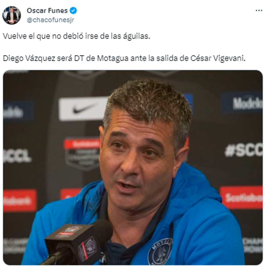 Óscar Funes: “Vuelve el que no debió irse de las águilas”.