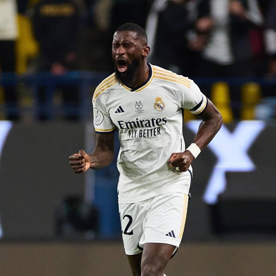 Antonio Rüdiger gritando su gol para el empate 1-1 del Real Madrid ante Atlético.