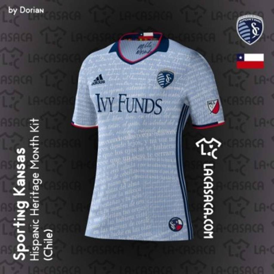 Así es el diseño de la camisa del Sporting Kansas City, donde juegan los hondureños Roger Espinoza y Ever Alvarado. La indumentaria representa en esta ocasión a Chile, país originario del jugador Diego Rubio, que milita en el actual equipo.