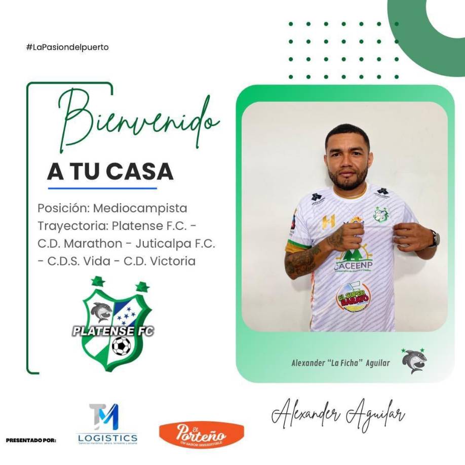 Asimismo, tras caer en la final ante Génesis, los “Tiburones” anunciaron su primera contratación. Se trata del mediocampista Alexander “La Ficha” Aguilar , quien regresa al club de Puerto Cortés y que ha jugado en Marathón, Vida, Juticalpa FC y Victoria.