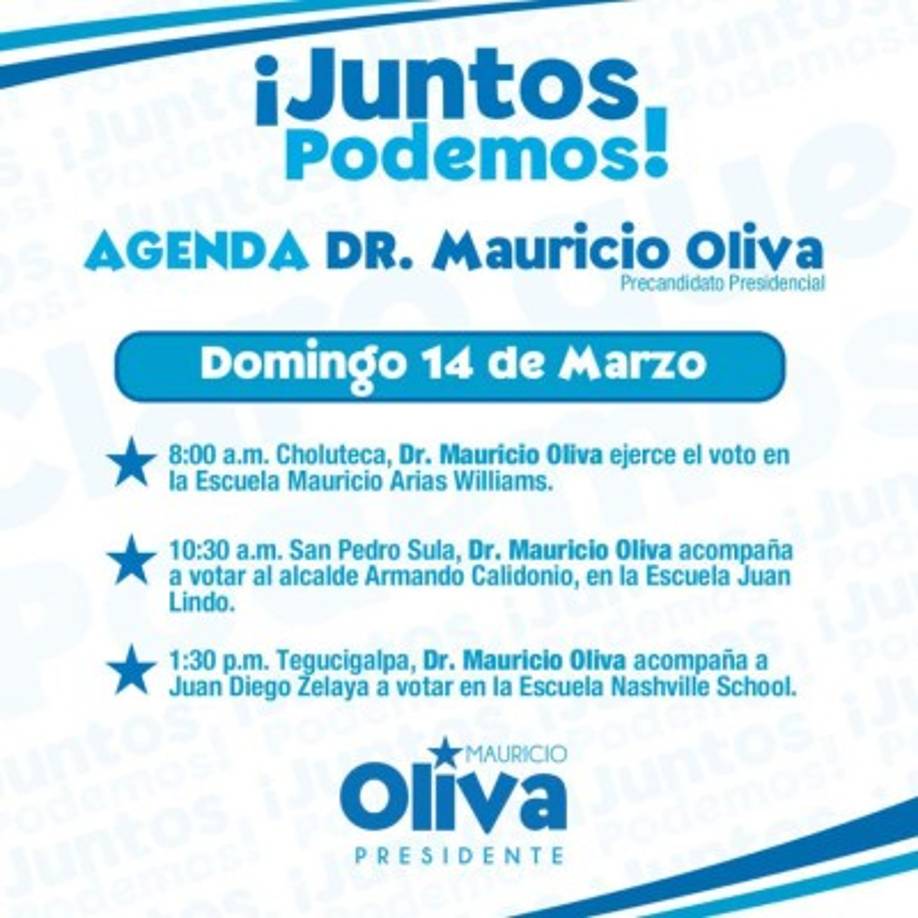 Dos horas más tarde, acompañará a Armando Calidonio a ejercer el sufragio en SPS, y después, a Juan Diego Zelaya, en Tegucigalpa.