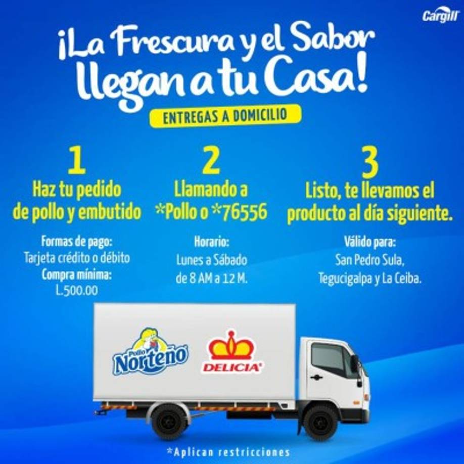 Embutidos Delicia le atiende a domicilio en San Pedro Sula, Tegucigalpa y La Ceiba.