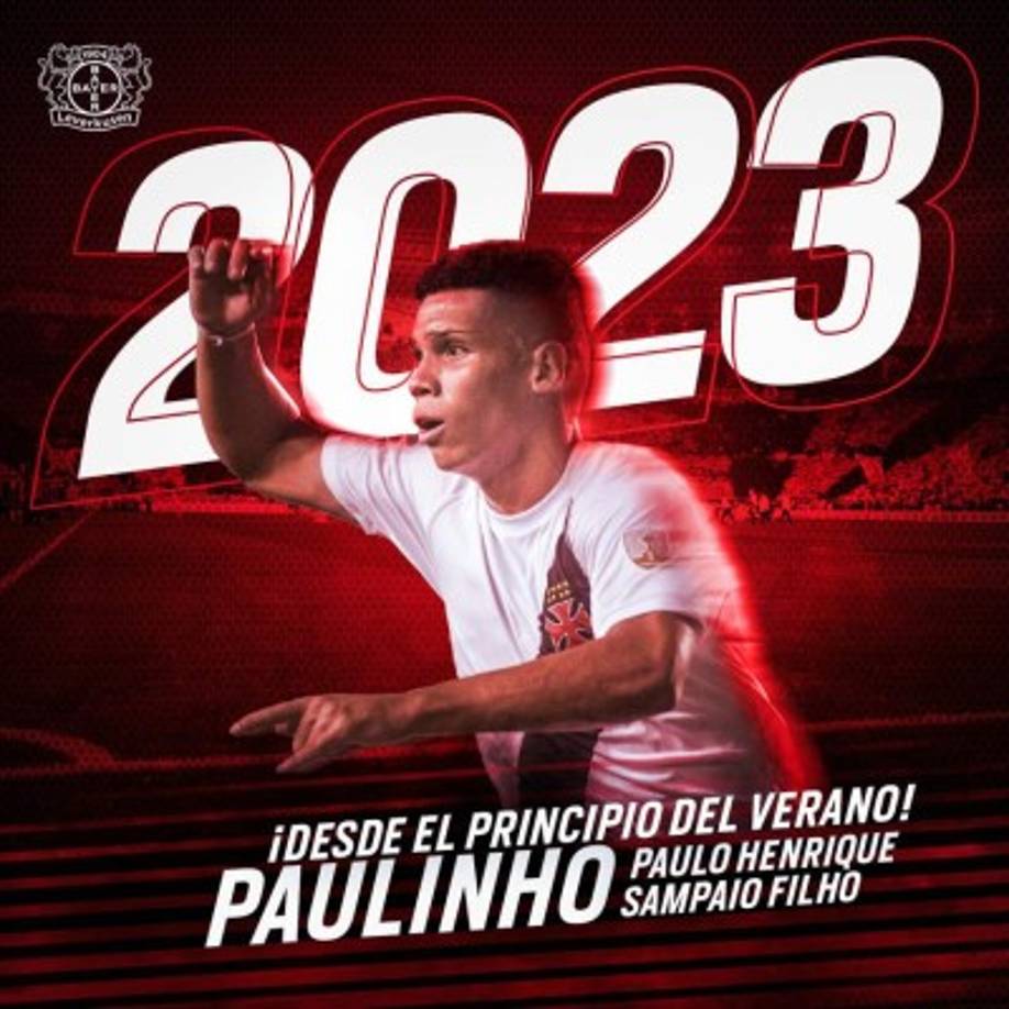 El Bayer Leverkusen ha anunciado para la próxima temporada el fichaje de Paulo Henrique Sampaio Filho, conocido como Paulinho. El delantero brasileño tiene 17 años, procede del Vasco de Gama y firma con el club alemán hasta el 30 de junio de 2023. Se adelantó a Bayern y Dortmund pagando 20 millones por el joven talento de Vasco da Gama.