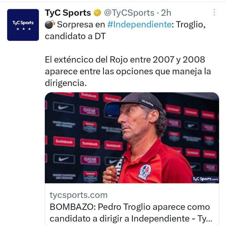 TyC Sports informa que Pedro Troglio es el candidato para dirigir al histórico club Independiente de Argentina. Tras la noticia, aficionados del cuadro argentino se han pronunciado.¿No lo quieren? 