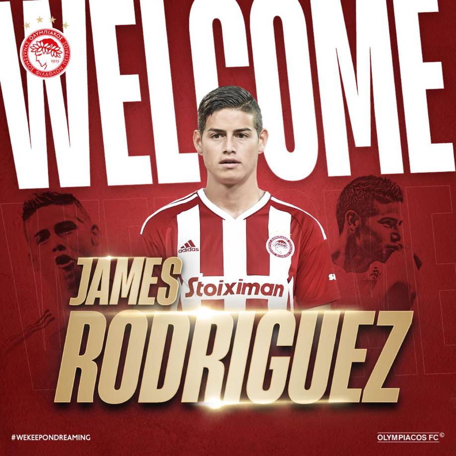 El Olympiacos anunció de manera oficial el fichaje de James Rodríguez a pocas horas del cierre del mercado de pases en Grecia.
