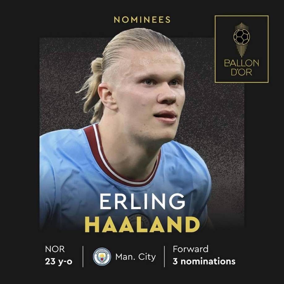 Erling Haaland (Manchester City) - El delantero noruego es nominado por tercera vez al Balón de Oro. Fue la gran figura del equipo inglés la temporada pasada al ganar el triplete con 56 goles y nueve asistencias. Es uno de los favoritos a llevarse el premio.