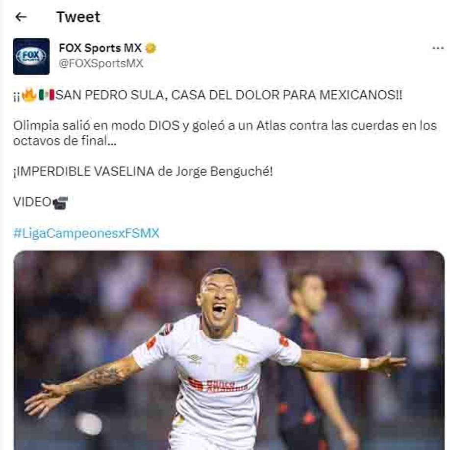 Fox Sports: “Olimpia salió en modo Dios y goleó a un Atlas contra las cuerdas en los octavos de final.”