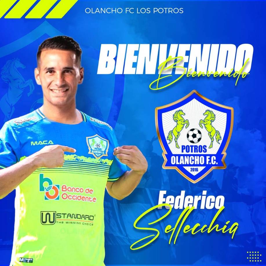 Los Potros del Olancho anunciaron la contratación del delantero argentino Federico Julián Sellecchia, quien viene de jugar en el Royal Pari de Bolivia.