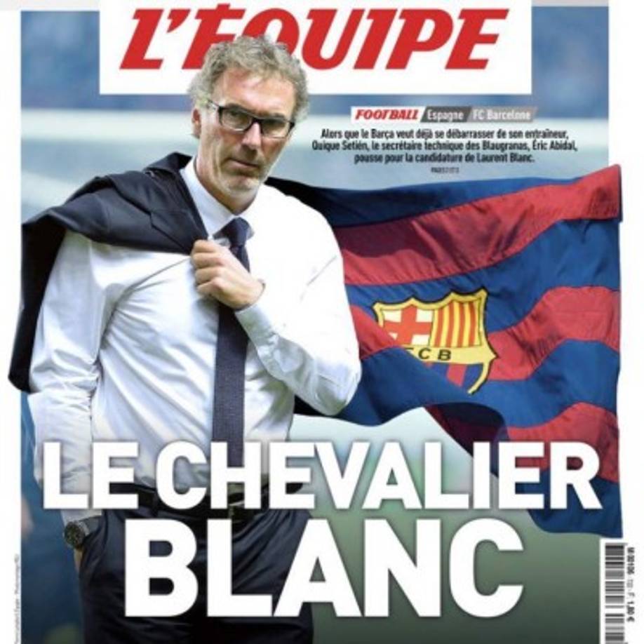 La portada de L'Equipe señala a Laurent Blanc como posible sustituto de Quique Setién en el banquillo del FC Barcelona. El técnico francés, que desde 2016 no entrena a ningún equipo ni selección, vería con buenos ojos regresar al foco mediático para dirigir en Can Barça.<br/><br/>La última aventura como entrenador de Laurent Blanc fue en el PSG, donde estuvo tres años (desde 2013 hasta 2016) ganando las tres ligas, tres Supercopas de Francia, tres Copas de la Liga y dos Copas de Francia.