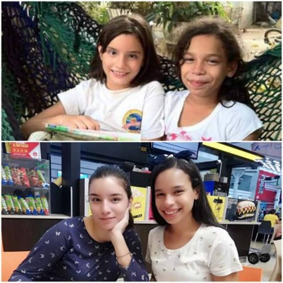 En este collage se puede ver a Angie en su niñez (y adolescencia) junto a su prima. No cambia nada.