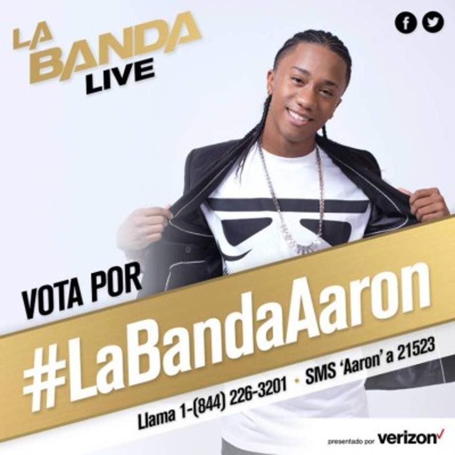 Para votar por el hondureño puedes hacerlo en Facebook y Twitter con el hashtag #LaBandaAaron también puedes llamar al 1 (844) 226-3201 o SMS 'Aaron' al 21523