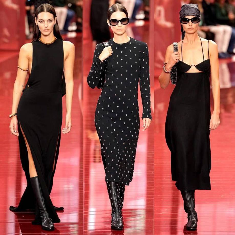 Los conjuntos estilo columna en negro los luce con botas.