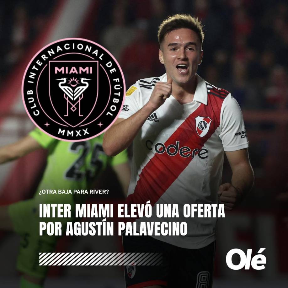 El Inter Miami de Leo Messi quiere lograr una cesión con opción de compra sobre el volante argentino de River Plate Agustín Palavecino. Según informó ‘TyC Sports’, en club ‘millonario’ estudia la propuesta, que de momento han rechazado porque consideran baja.