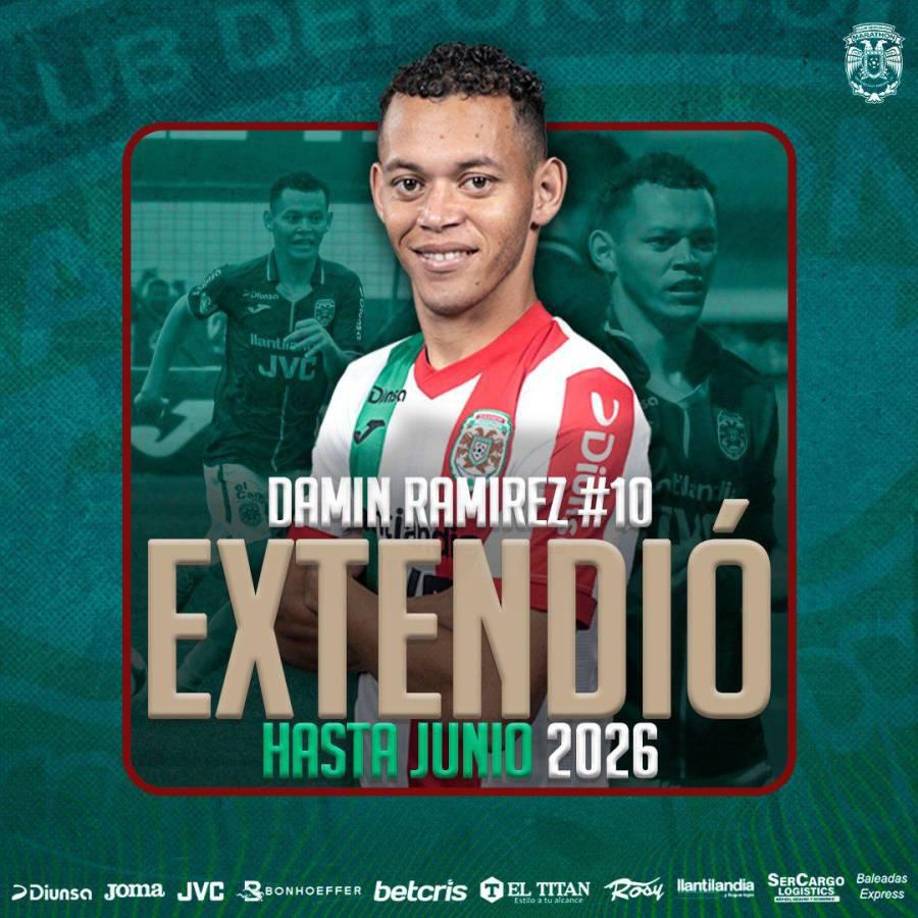 Damin Ramírez: Marathón confirmó mediante sus redes sociales la renovación de contrato hasta junio del 2026 del volante.