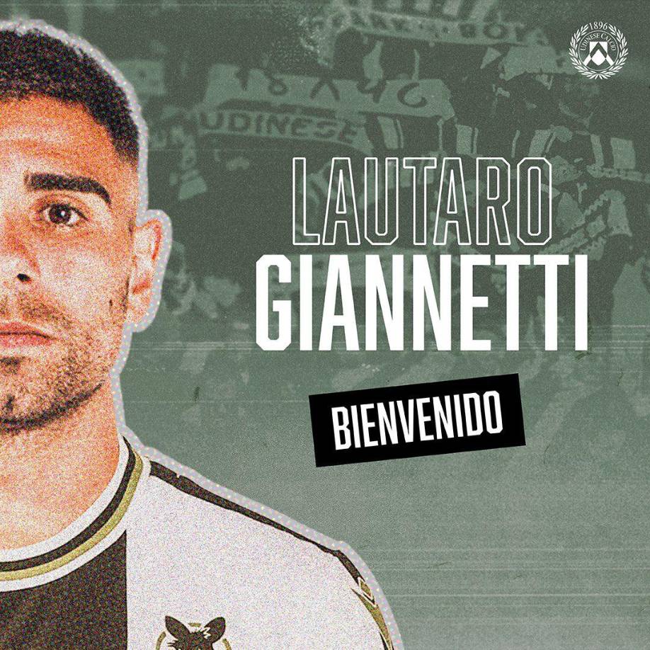 La Udinese de la Serie A confirma el fichaje del futbolista argentino de 30 años, Udinese Lautaro Giannetti, quien llega como agente libre.