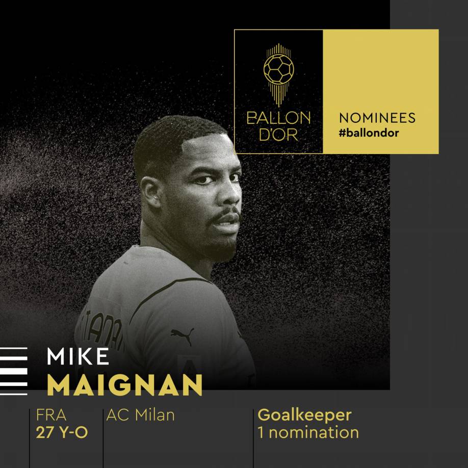 Mike Maignan - El portero francés del AC Milán fue vital para la conquista de la Serie A la campaña pasada y entra por primera vez entre los nominados al Balón de Oro.