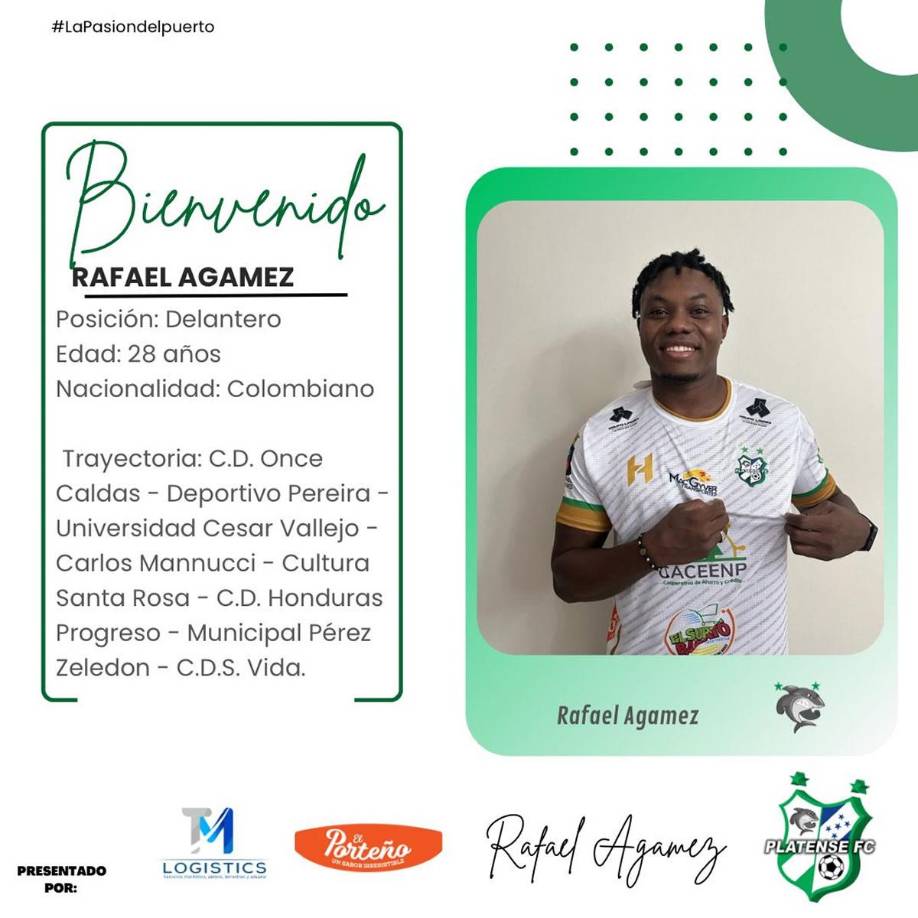 El delantero colombiano Rafael Agámez fue dado de baja en el Vida y se convirtió en nuevo fichaje del Platense para ocupar el lugar del argentino Álvaro Klusener, quien se irá al Victoria.