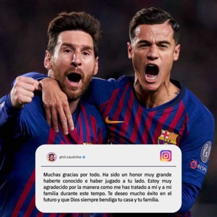 'Estoy muy agradecido por la manera como me has tratado', escribió el brasileño Coutinho.