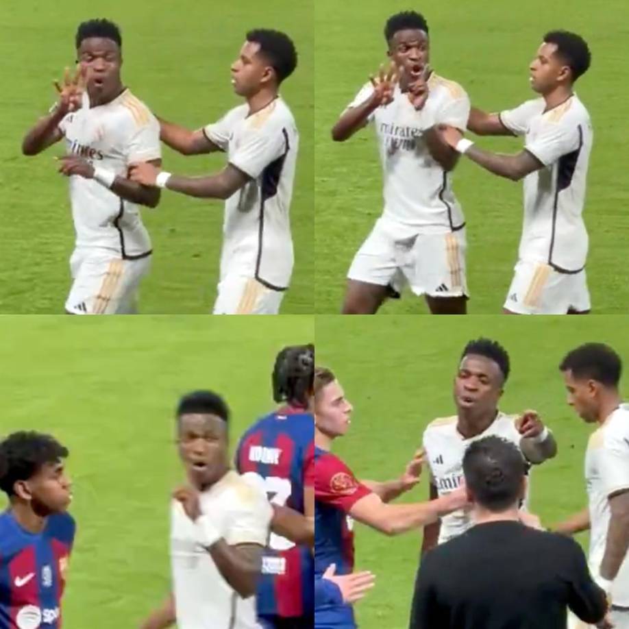 Vinicius les hizo la seña del 4-1 a los jugadores suplentes del Barcelona.