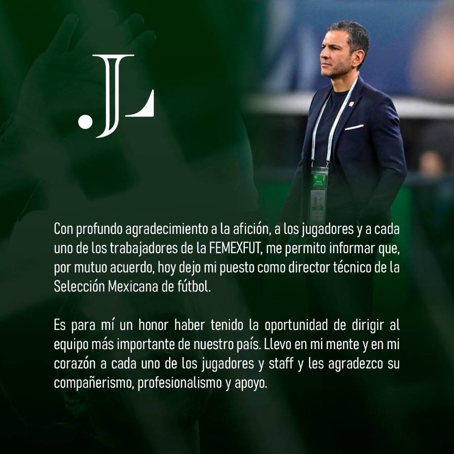“Es para mí un honor haber tenido la oportunidad de dirigir al equipo más importante de nuestro país. Llevo en mi mente y en mi corazón a cada uno de los jugadores y staff y les agradezco su compañerismo, profesionalismo y apoyo”, dice parte de su comunicado.