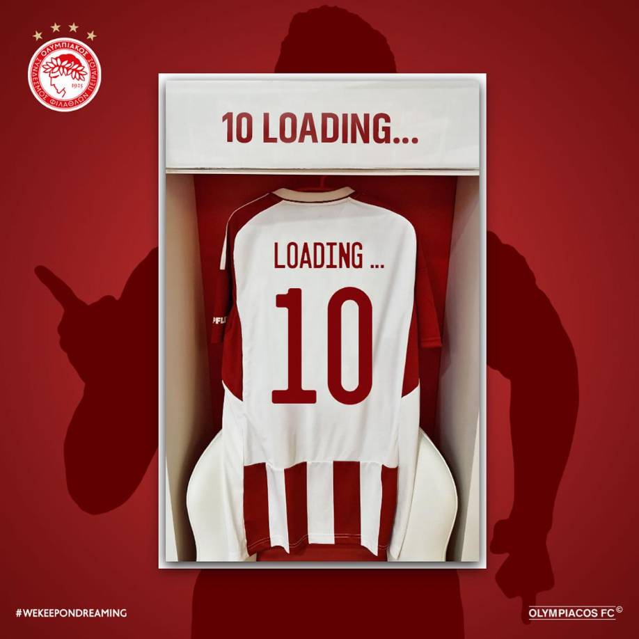 El Olympiacos colgó esta imagen en sus redes sociales, dejando caer que James Rodríguez usaré el dorsal 10.