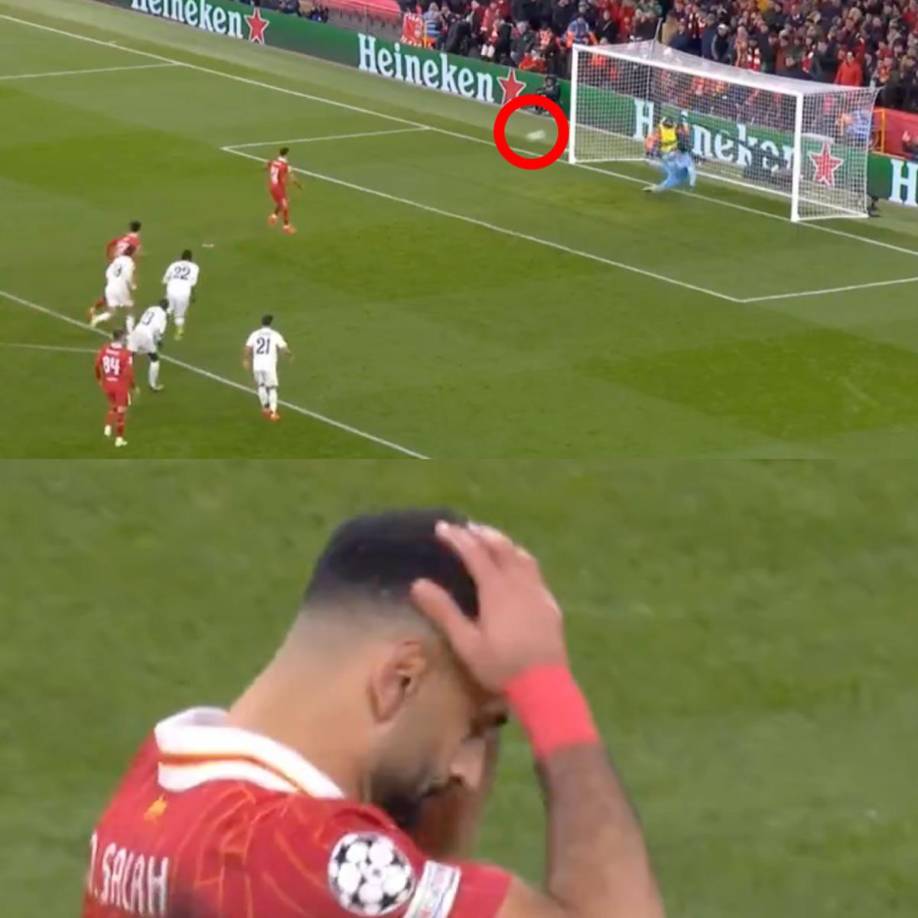 El egipcio Mohamed Salah también falló un penal. El delantero del Liverpool lo tiró afuera de la portería del Real Madrid.