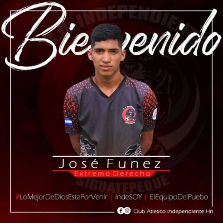 José Fúnez: Extremo derecho que ha sido fichado por el Club Atlético Independiente de la Liga de Ascenso, llega procedente del Gimnástico.