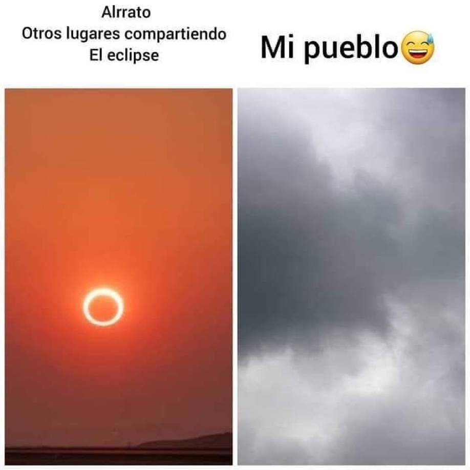 Las reacciones de risas también las acaparó esta publicación, donde se leía: “Otros lugares compartiendo el eclipse/ en mi pueblo jajajajaja”.