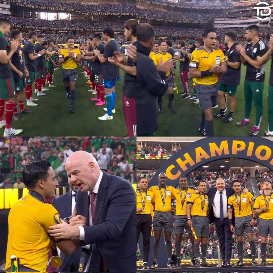 El árbitro hondureño Saíd Martínez también fue reconocido por su gran actuación en la final de la Copa Oro 2023. Le hicieron un pasillo y fue felicitado.