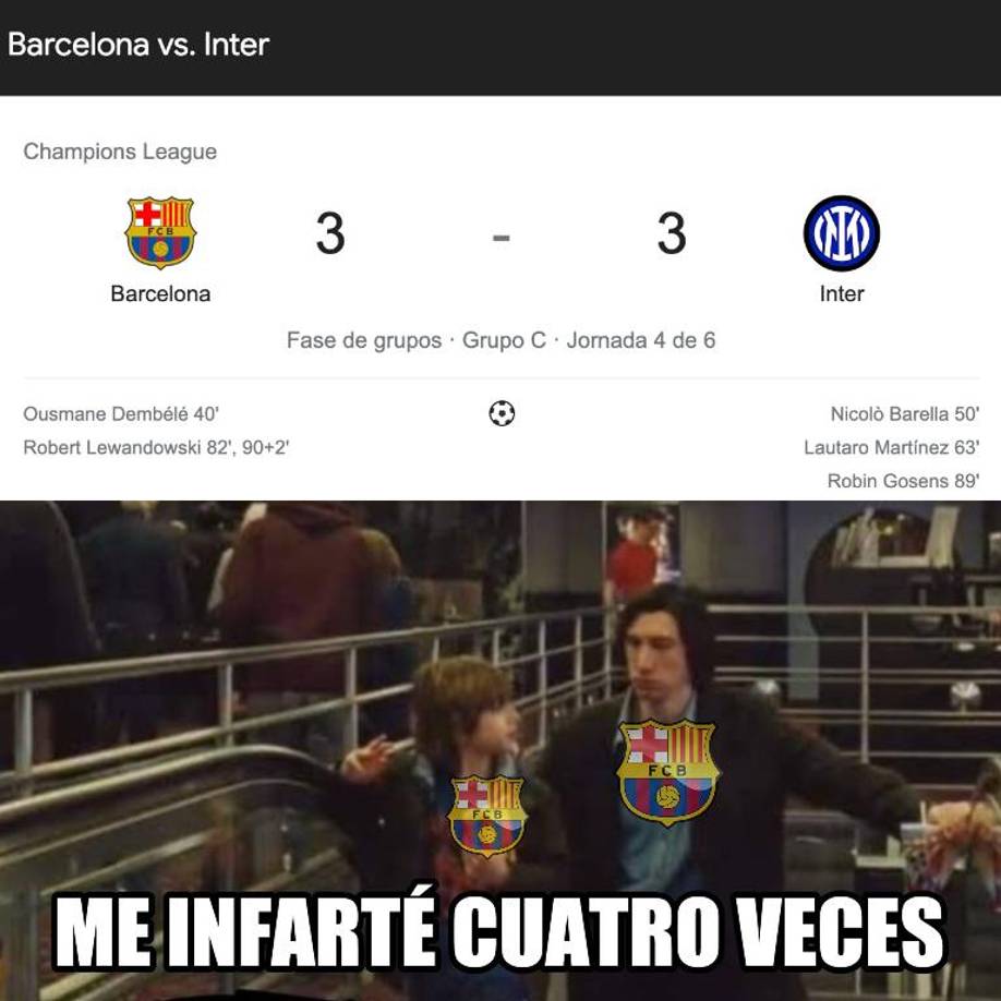 Cerca de la Europa League: Crueles memes contra Barcelona tras empatar ante Inter