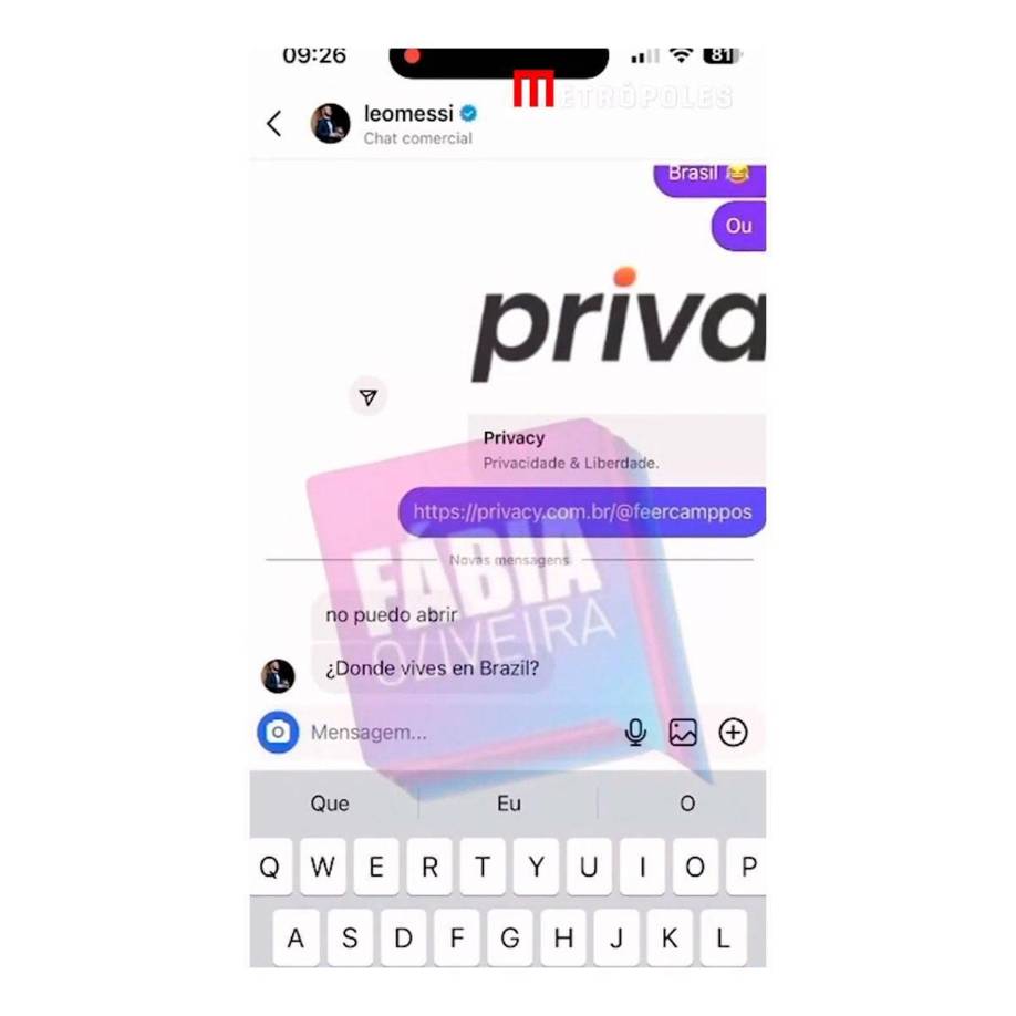 Después, la joven carioca le envió un enlace a una plataforma en la que publica contenido sin censuras, pero Messi, tras preguntarle dónde podía encontrarla, le dice que no puede abrir el link para a continuación preguntarle dónde vive en Brasil.