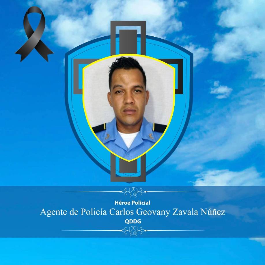 “Descanse en paz Agente de Policía Carlos Geovany Zavala Núñez”, fue el mensaje que acompañó la fotografía del policía.