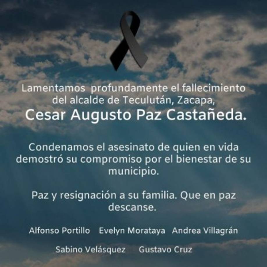 El presidente de Guatemala, Alejando Giammattei, condenó el asesinato del alcalde de Teculután, César Augusto Paz Castañeda.