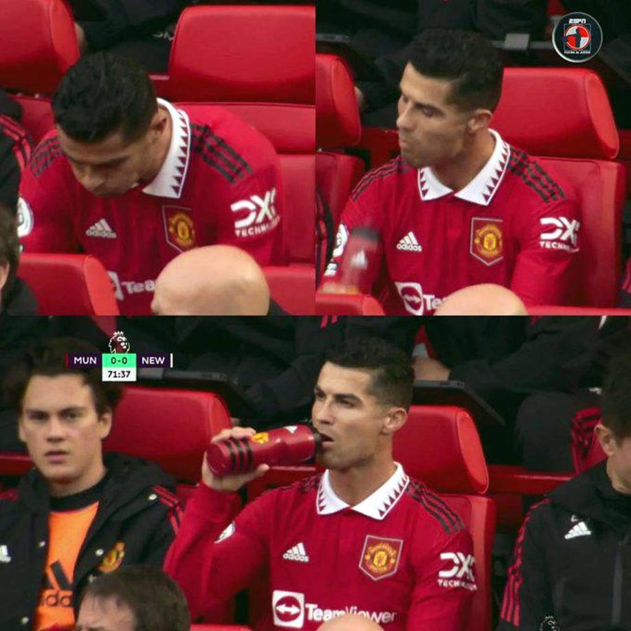 Cristiano se mostró molesto y ya en el banquillo, negó con la cabeza en claro disgusto por su salida. Al parejo que tomaba agua, Ronaldo desaprobó el ya no estar en el terreno de juego.