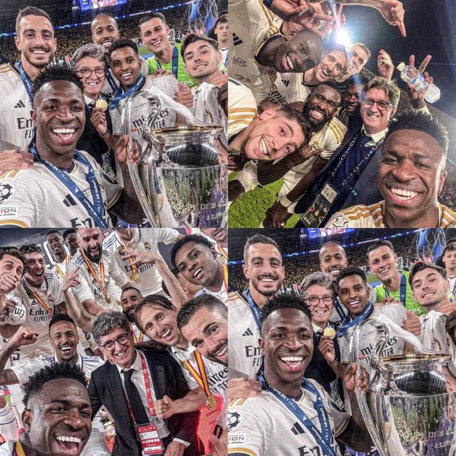 Chendo, delegando del Real Madrid desde hace muchos años, también dice adiós y los jugadores posaron con él para tomarse una foto.