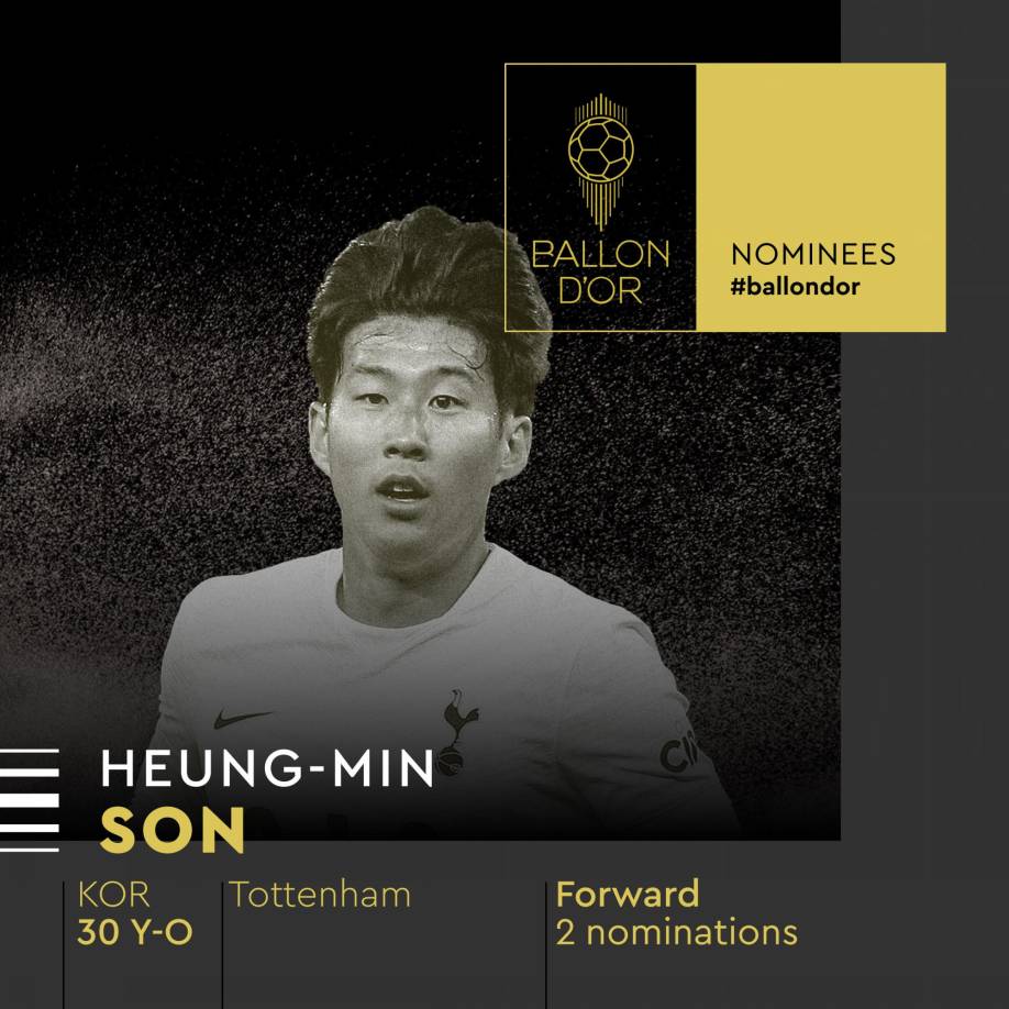 Heung-min Son - El delantero surcoreano del Tottenham recibió por segunda vez una nominación para el Balón de Oro.