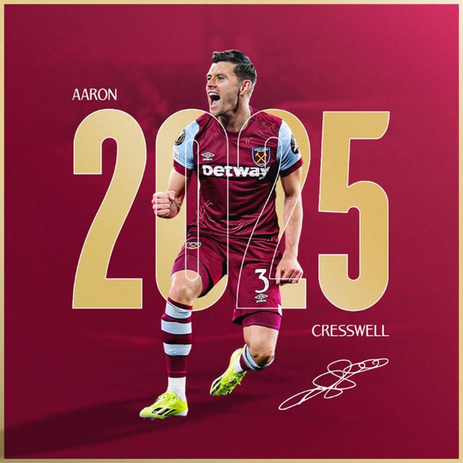 El West Ham ha anunciado que renueva al defensa británico Aaron Cresswell una temporada más.