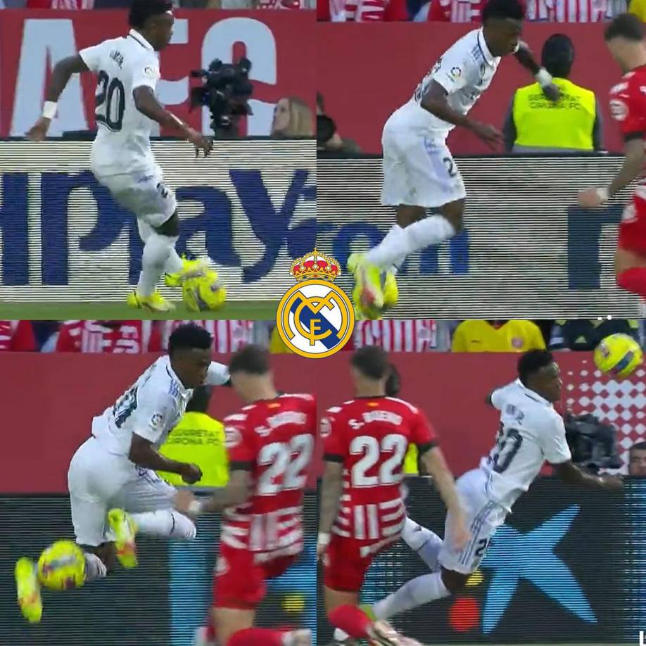 En los primeros minutos del partido, Vinicius realizó esta pirueta, pero el balón se le escapó en la línea de fondo del campo.