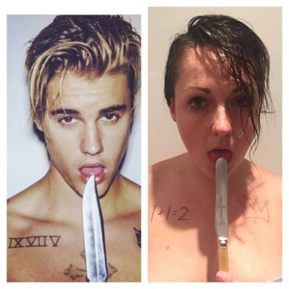 Imitando a Justin Bieber.