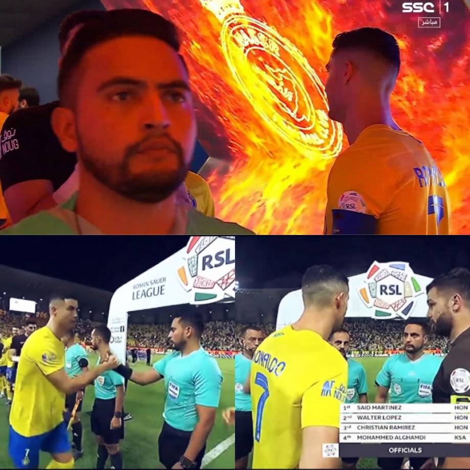 El árbitro hondureño Saíd Martínez fue invitado para pitar en el partido de Cristiano Ronaldo con el Al Nassr vs Damac. Así se saludaron antes del juego.