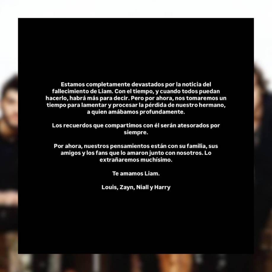 “Atesoraremos para siempre los recuerdos que compartimos con él. Por ahora, nuestros pensamientos están con su familia, sus amigos y los fans que lo amaban junto a nosotros”, señalan. En el texto, firmado por los músicos con sus nombres de pila, los cuatro aseguran que lo extrañarán “terriblemente”. Se trata del primer mensaje que cuelga la página de Instagram de la banda desde 2020.