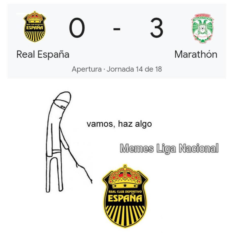 Los mejores memes que dejó la goleada que le metió el Marathón (0-3) al Real España en el derbi sampedrano por la jornada 14 del Torneo Apertura 2024 de la Liga Nacional de Honduras.