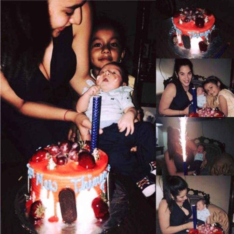 Para celebrar el primer mes le partieron un pequeño pastel.