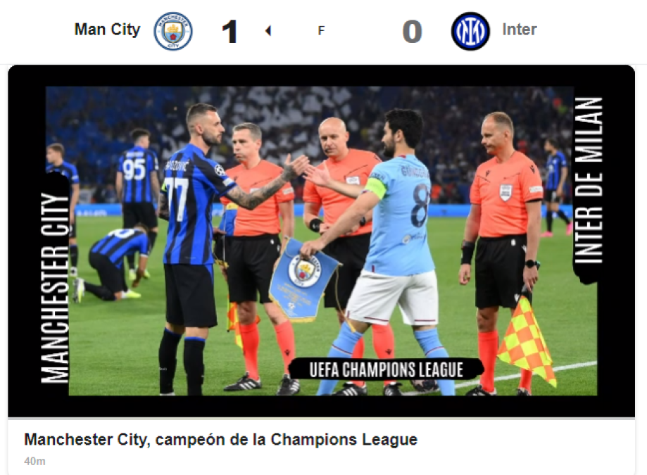 ESPN: “Manchester City, campeón de la Champions League”.