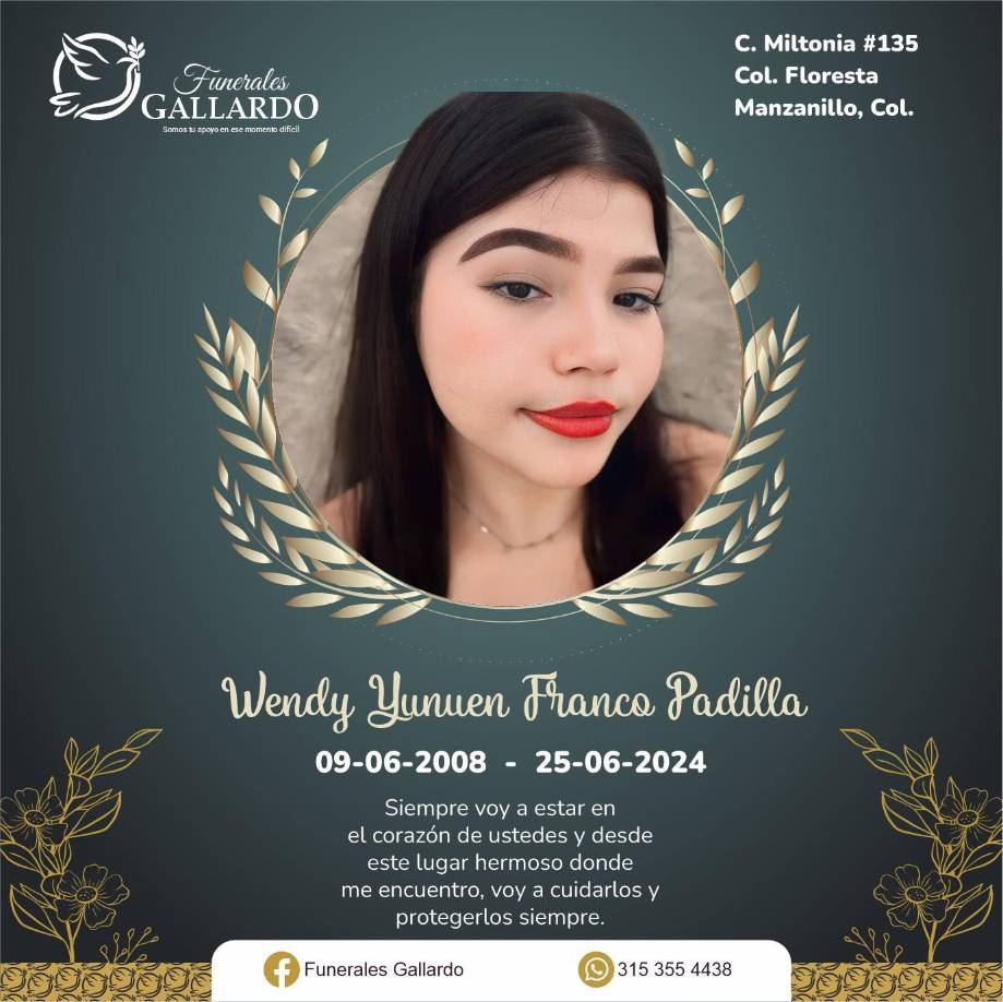 “Los recuerdos son el legado más hermoso que nos pudiste heredar, porque aunque el tiempo pase, en la memoria quedará el eco del amor que siempre nos compartiste”, escribieron sus familiares en la funeraria que fue velada.