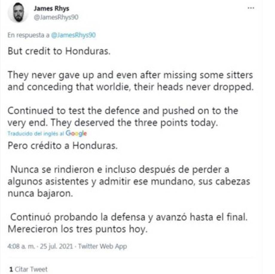 El periodista neozelandés James Rhys valoró el esfuerzo de Honduras para remontarle a Nueva Zelanda. “'Nunca se rindieron, merecieron los tres puntos”.