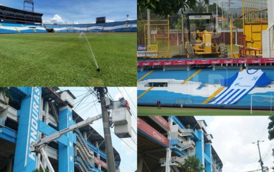 El estadio Olímpico de San Pedro Sula será el escenario deportivo en donde Honduras se enfrentará a Estados Unidos por la tercera jornada de la octagonal. Previo al vital duelo, las autoridades municipales afinan detalles para que el recinto luzca impecable. Fotos Amilcar Izaguirre.