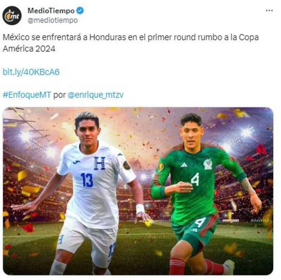 MedioTiempo: “México se enfrentará a Honduras en el primer round rumbo a la Copa América 2024”.